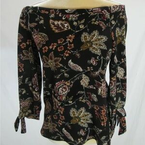 Veronica M. Floral Off-Shoulder Black Top